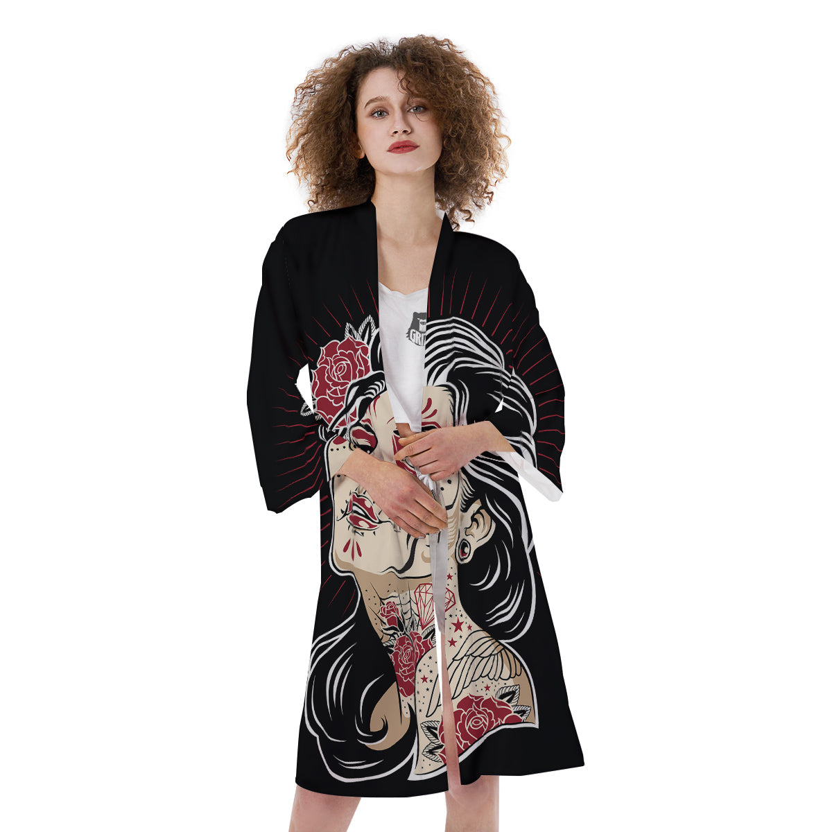 Day of The Dead Calavera Girl Print Kimono-grizzshop