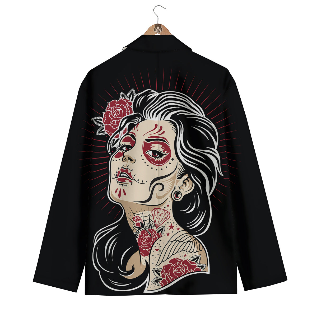 Day of The Dead Calavera Girl Print Men's Blazer-grizzshop