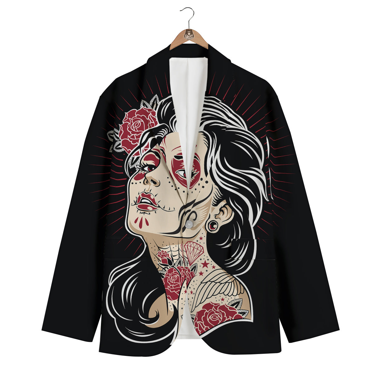 Day of The Dead Calavera Girl Print Men's Blazer-grizzshop