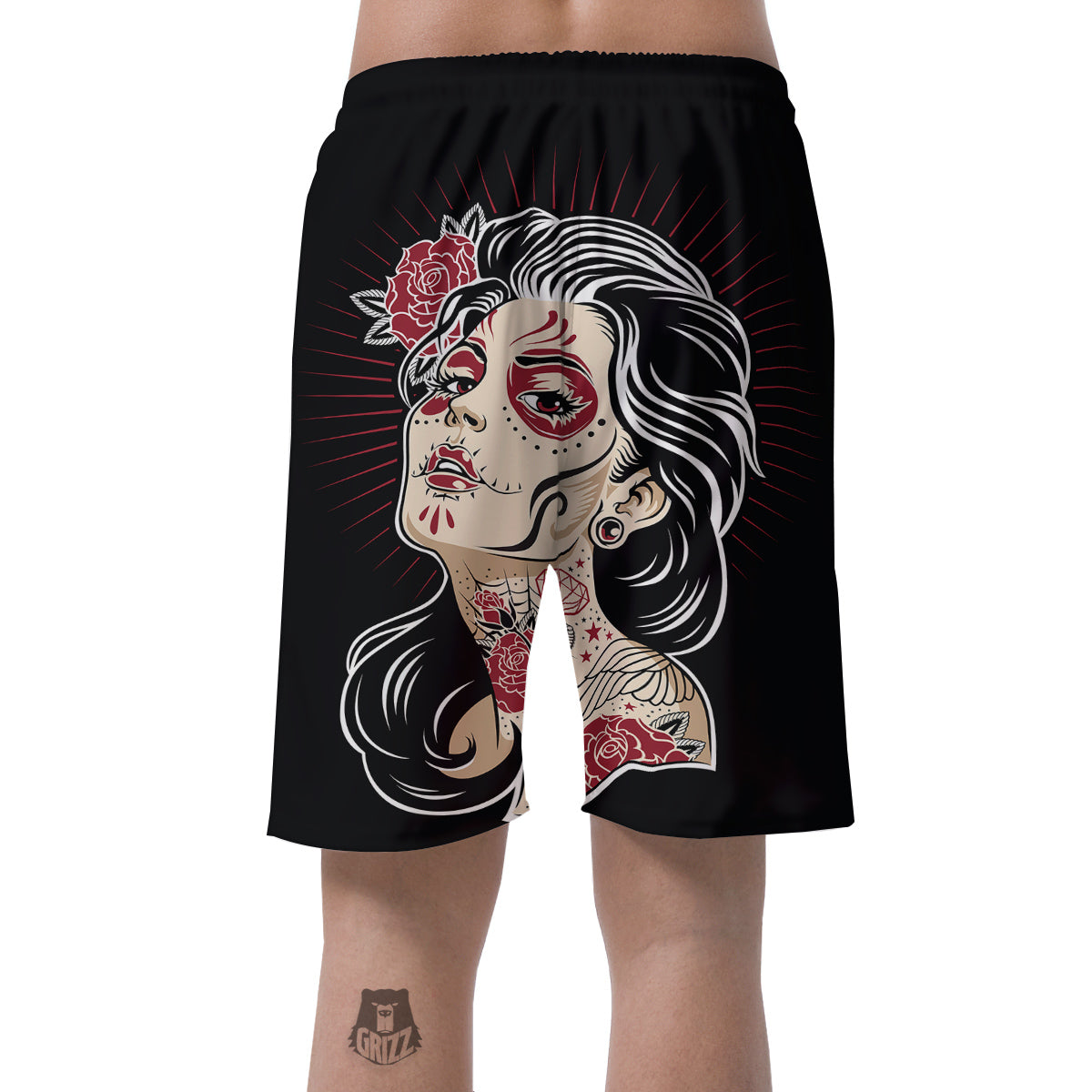Day of The Dead Calavera Girl Print Men's Shorts-grizzshop