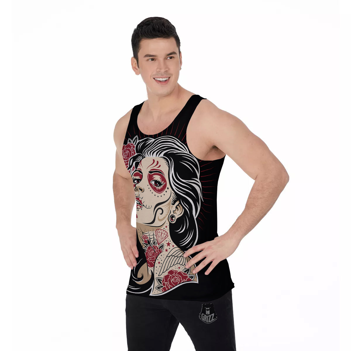 Day of The Dead Calavera Girl Print Men's Tank Top-grizzshop