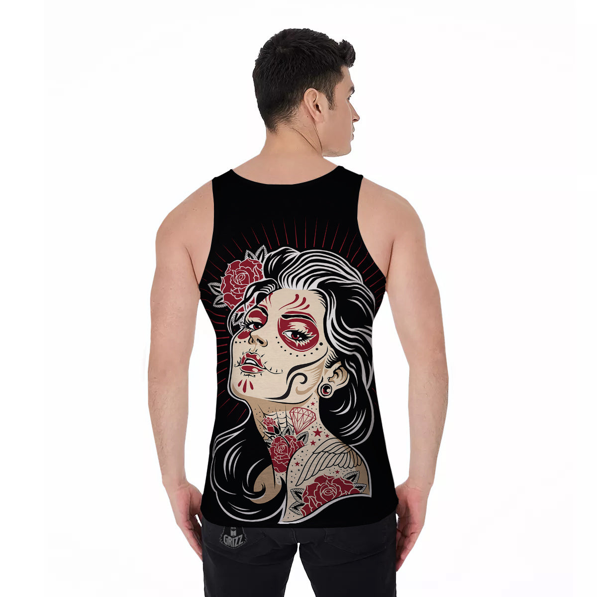 Day of The Dead Calavera Girl Print Men's Tank Top-grizzshop