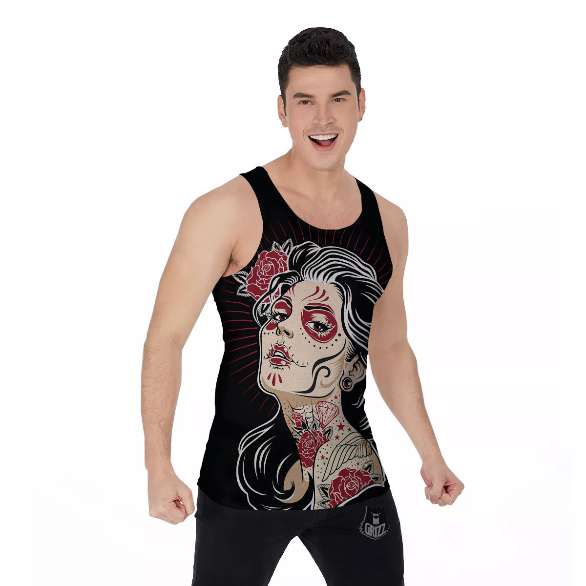 Day of The Dead Calavera Girl Print Men's Tank Top-grizzshop