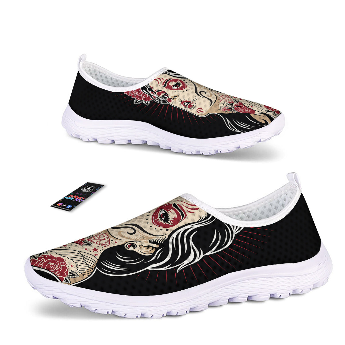 Day of The Dead Calavera Girl Print Nurse Shoes-grizzshop