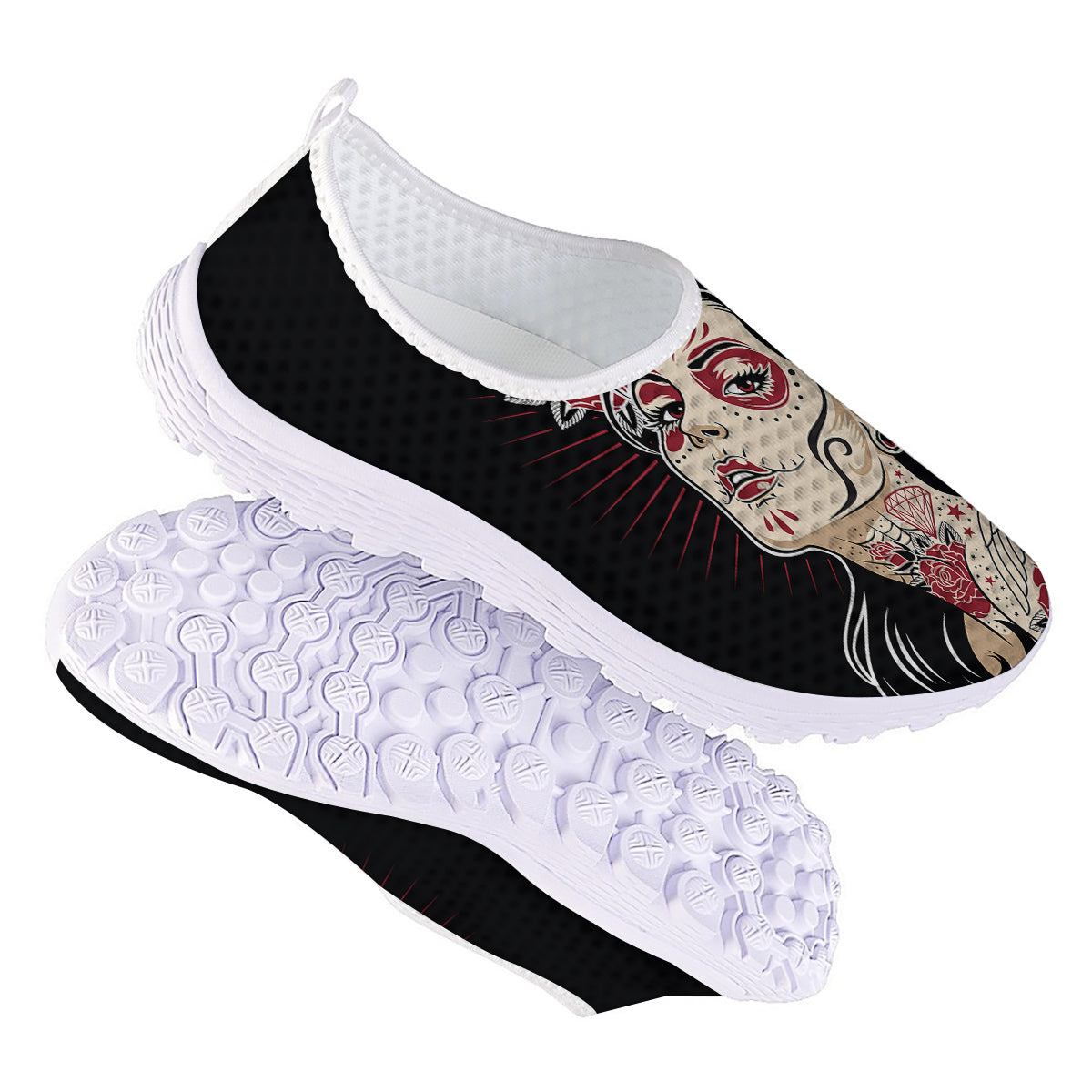 Day of The Dead Calavera Girl Print Nurse Shoes-grizzshop