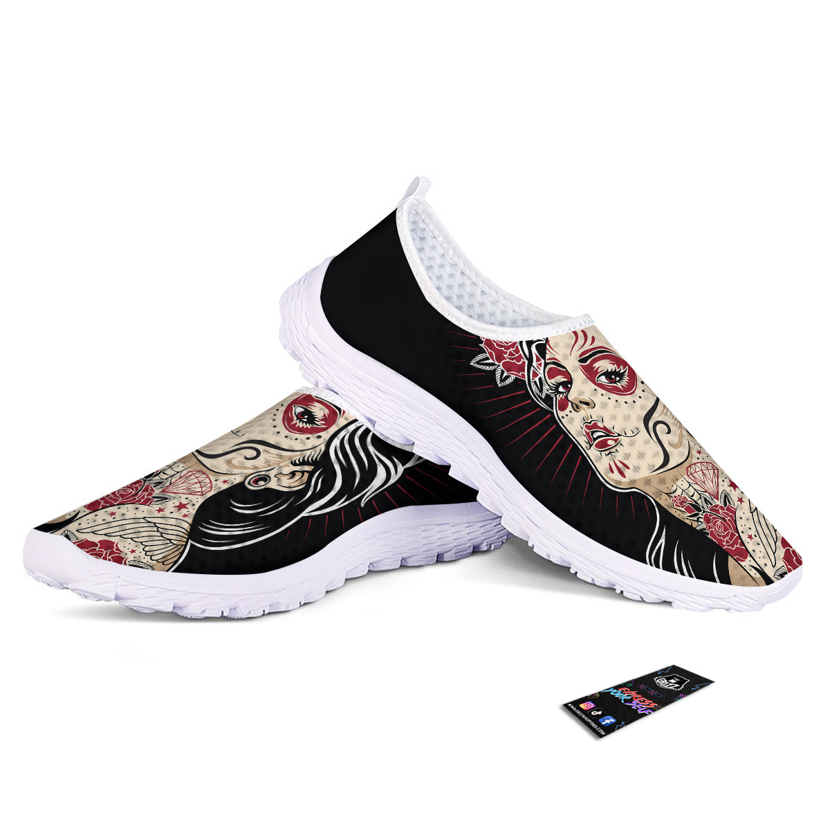 Day of The Dead Calavera Girl Print Nurse Shoes-grizzshop