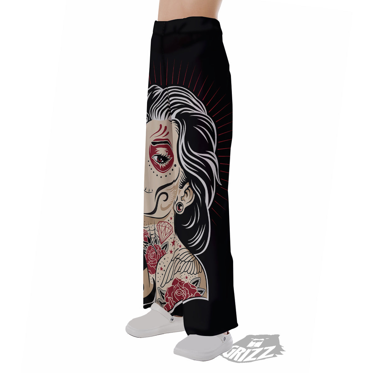 Day of The Dead Calavera Girl Print Pajama Pants-grizzshop