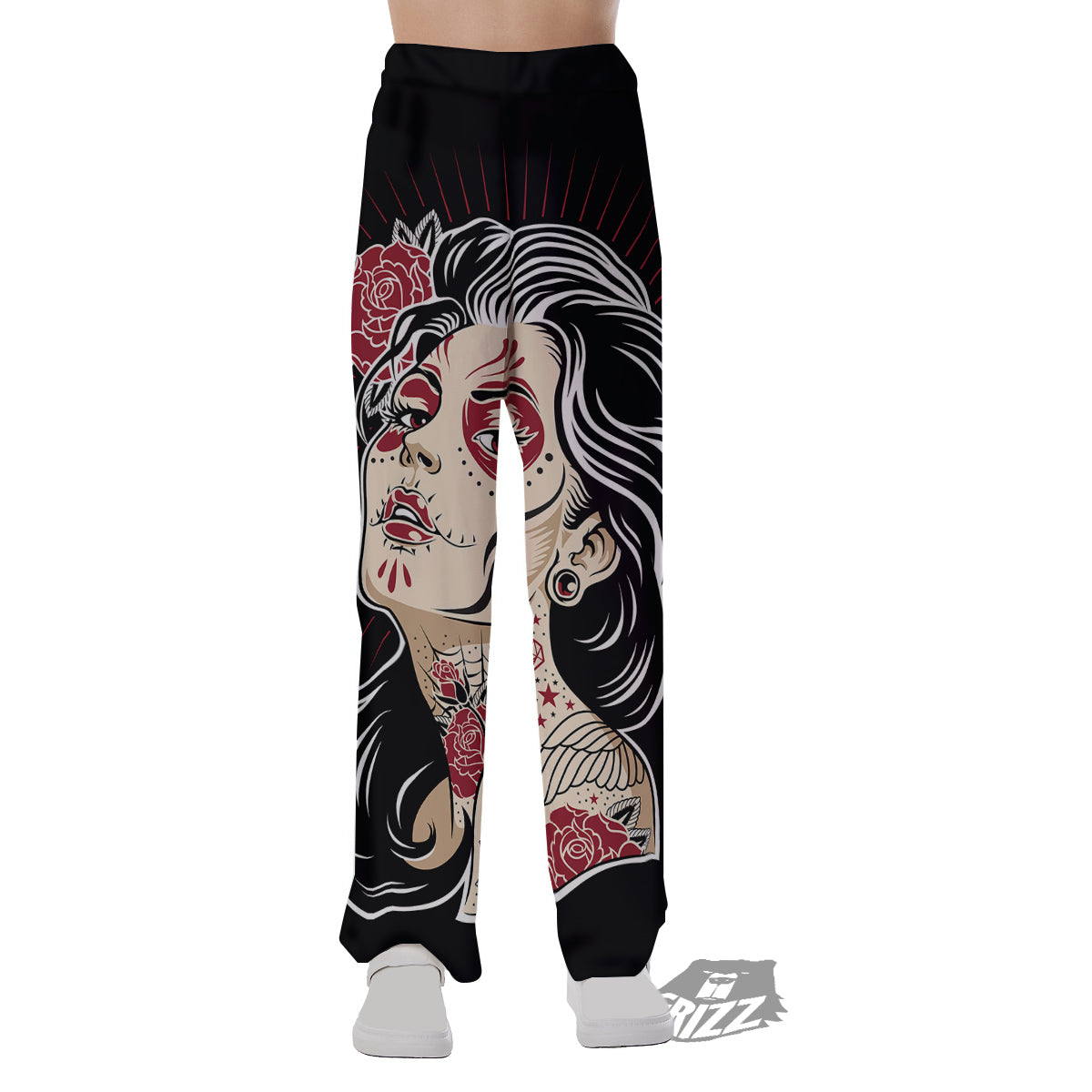 Day of The Dead Calavera Girl Print Pajama Pants-grizzshop