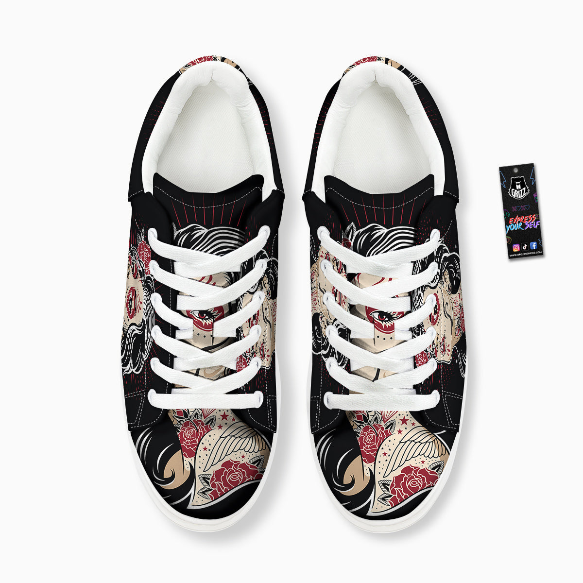 Day of The Dead Calavera Girl Print Platform Shoes-grizzshop