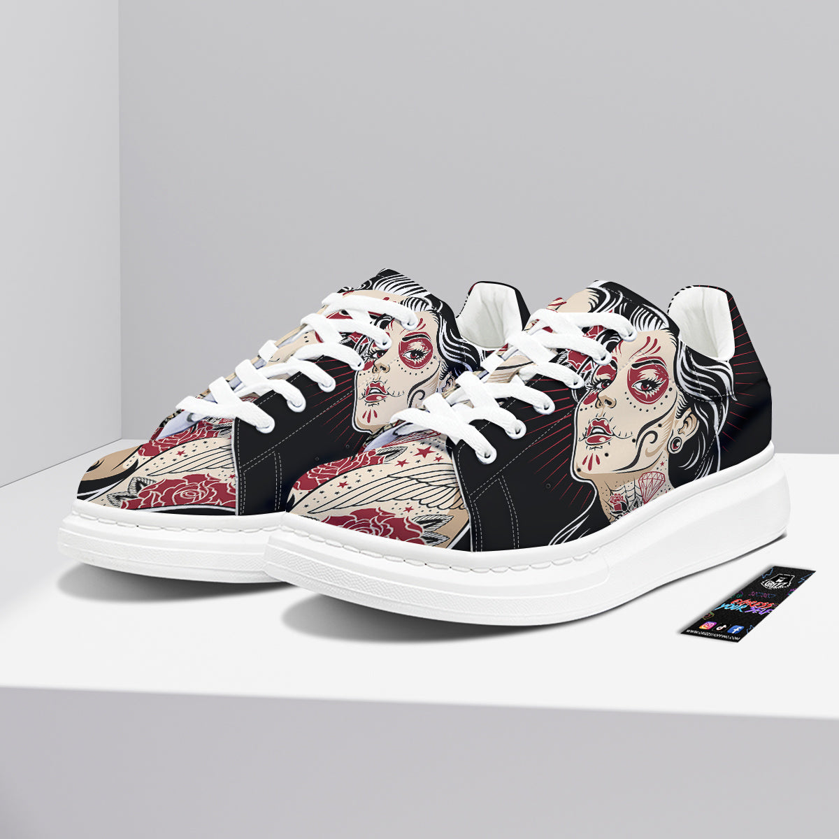 Day of The Dead Calavera Girl Print Platform Shoes-grizzshop