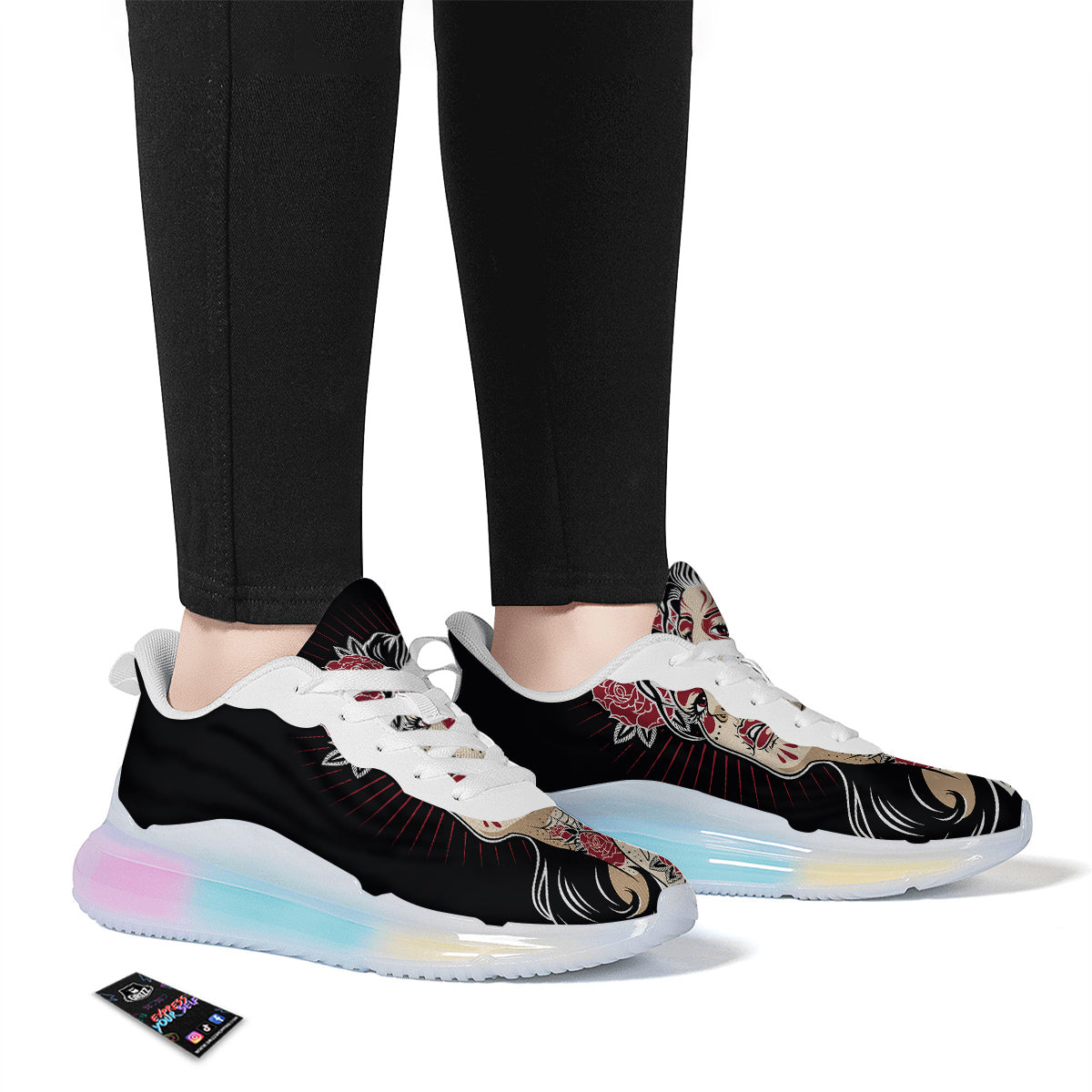 Day of The Dead Calavera Girl Print Running Sneakers-grizzshop