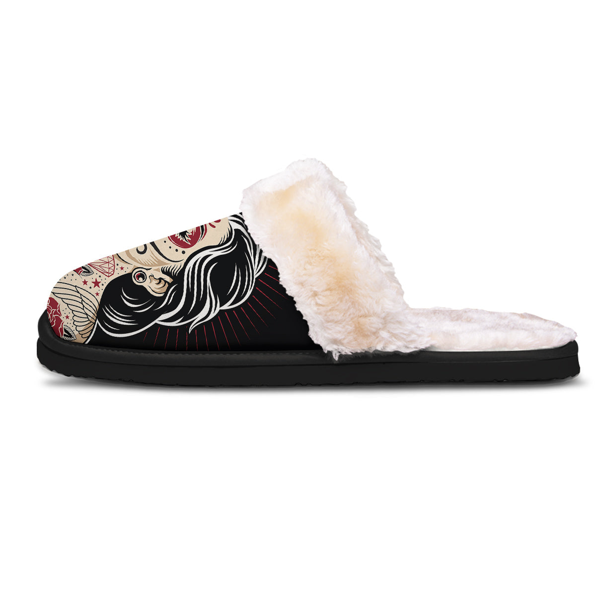 Day of The Dead Calavera Girl Print Slippers-grizzshop