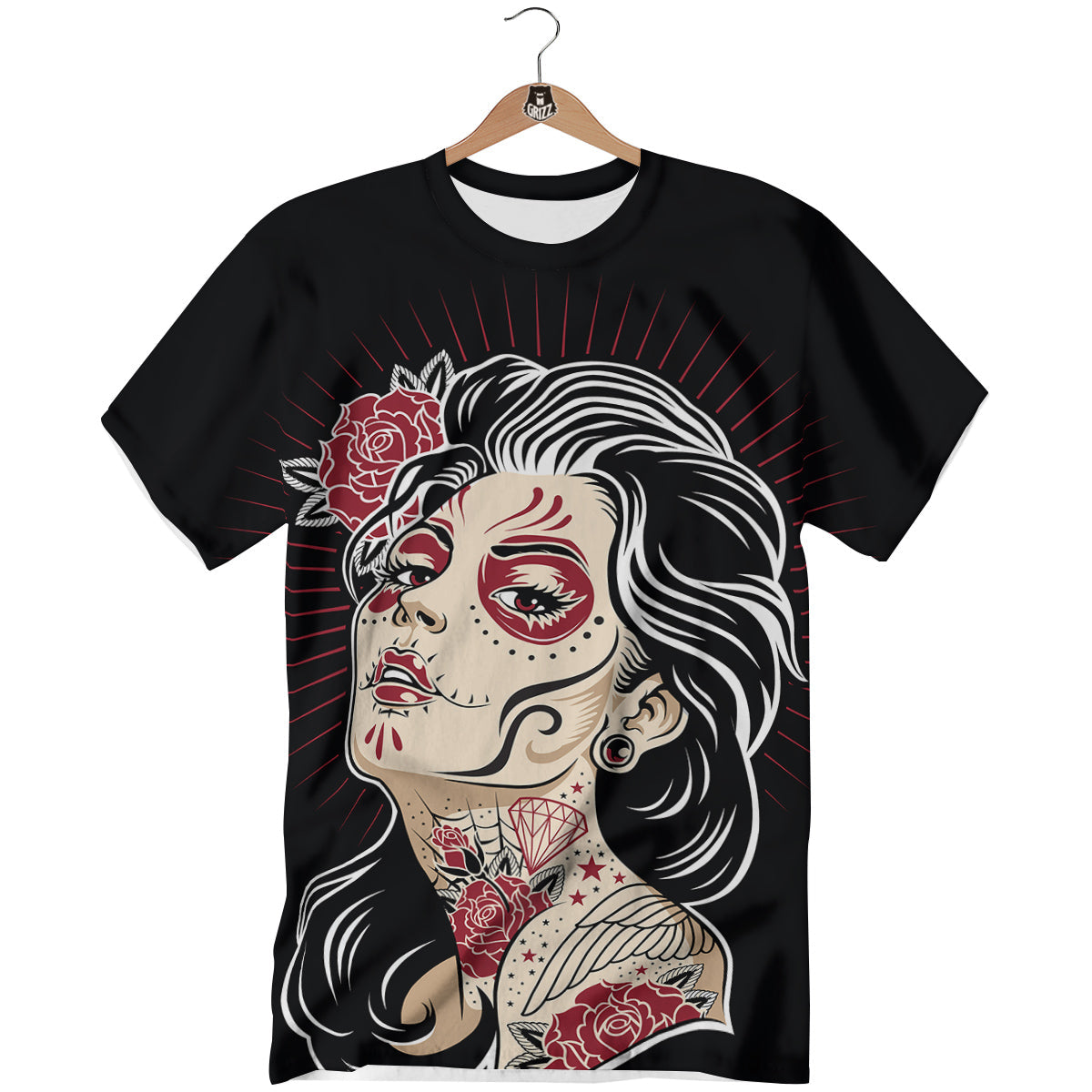 Day of The Dead Calavera Girl Print T-Shirt-grizzshop
