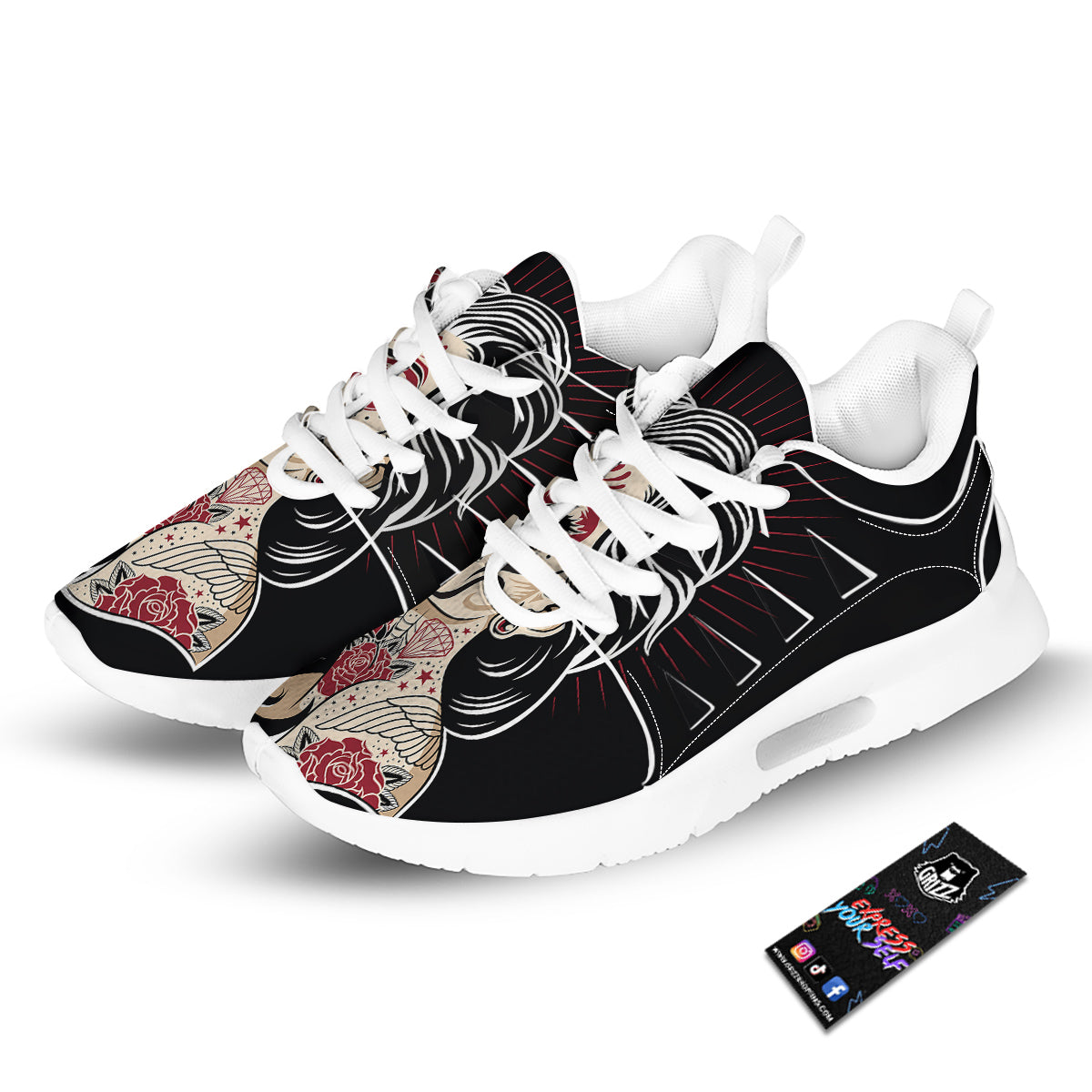 Day of The Dead Calavera Girl Print Tennis Shoes-grizzshop