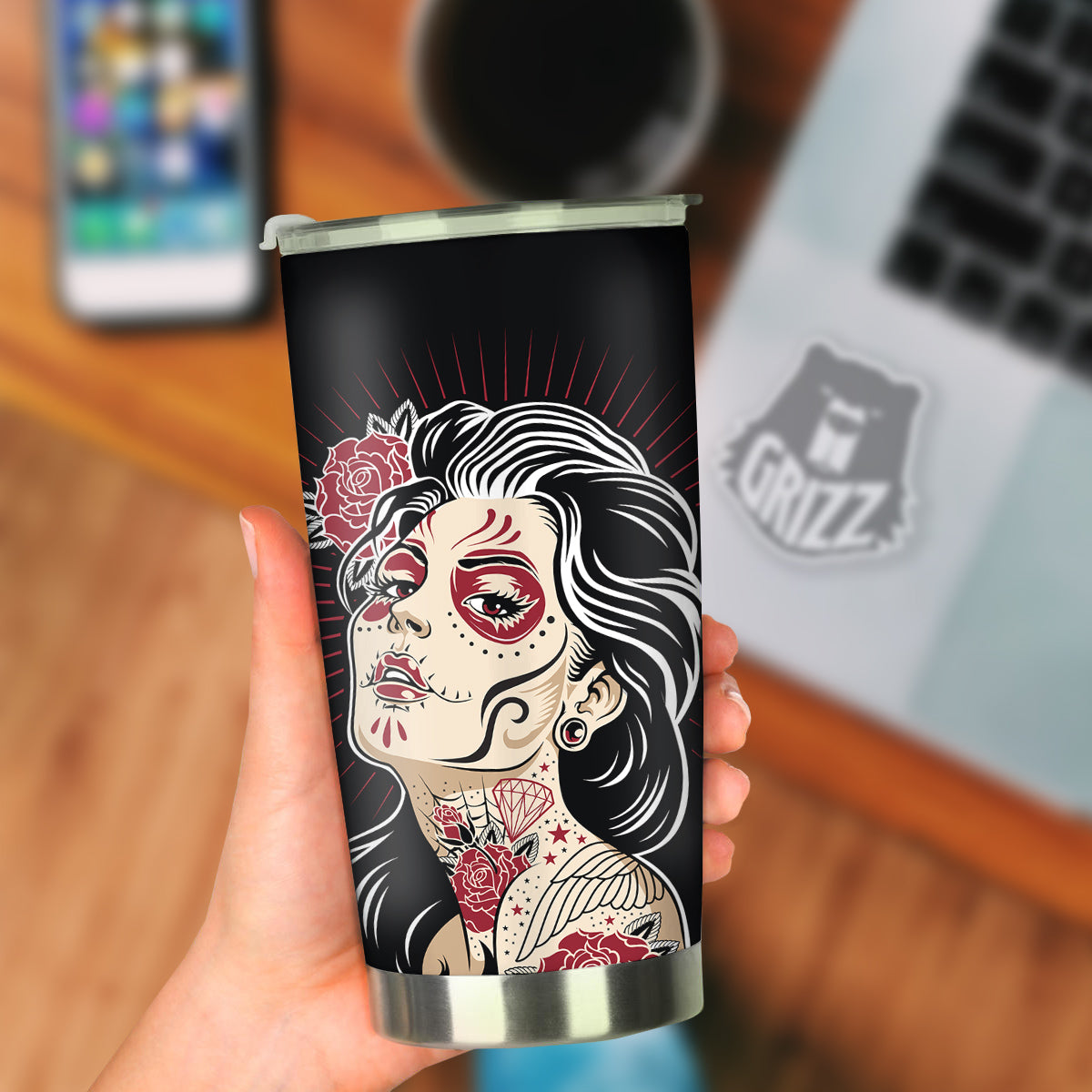 Day of The Dead Calavera Girl Print Tumbler-grizzshop