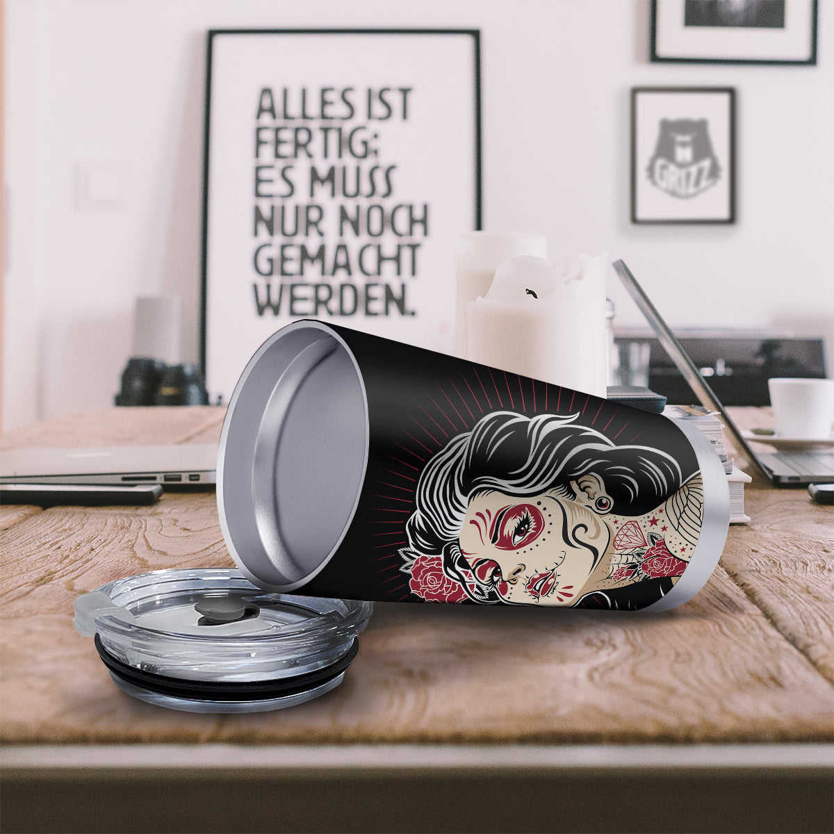 Day of The Dead Calavera Girl Print Tumbler-grizzshop
