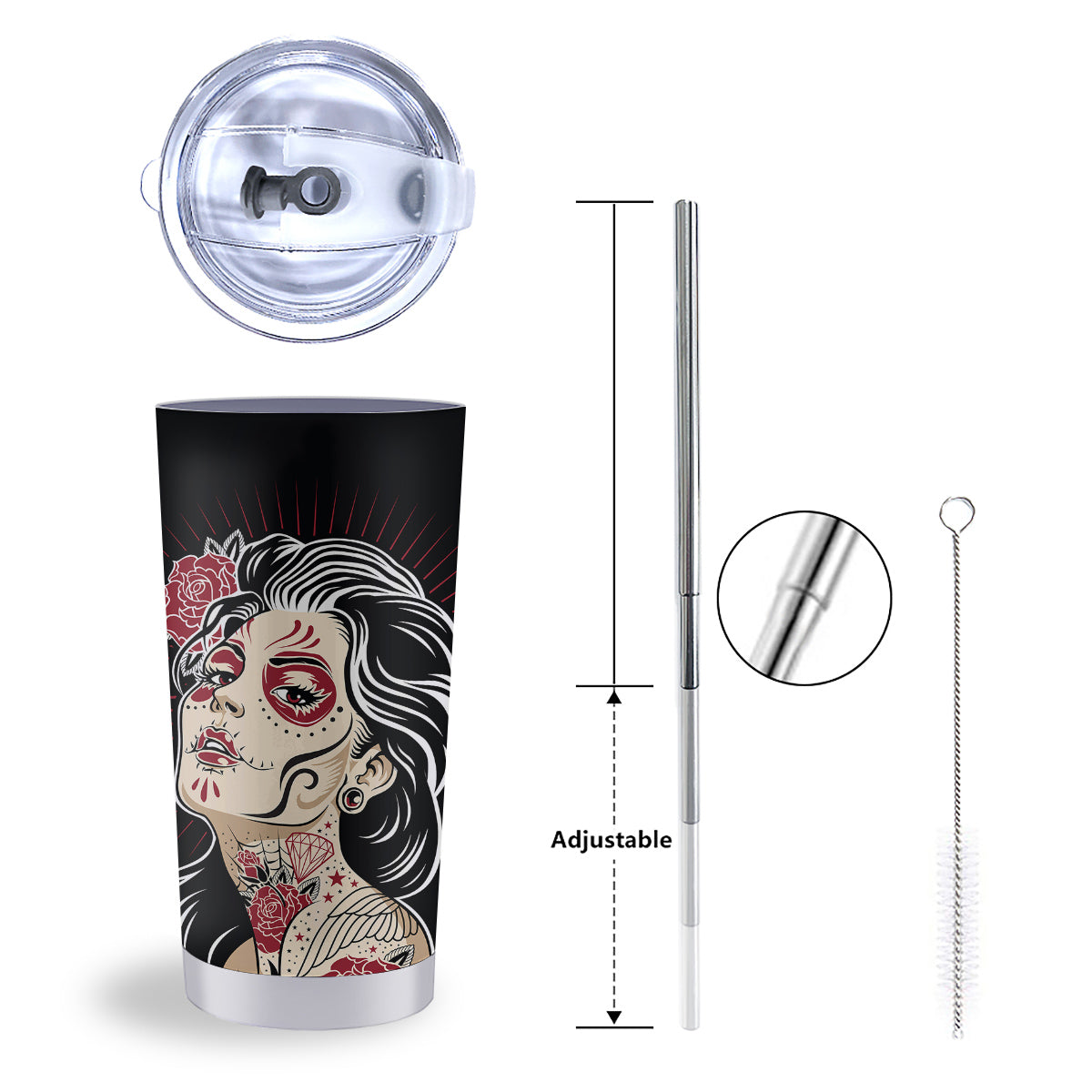 Day of The Dead Calavera Girl Print Tumbler-grizzshop