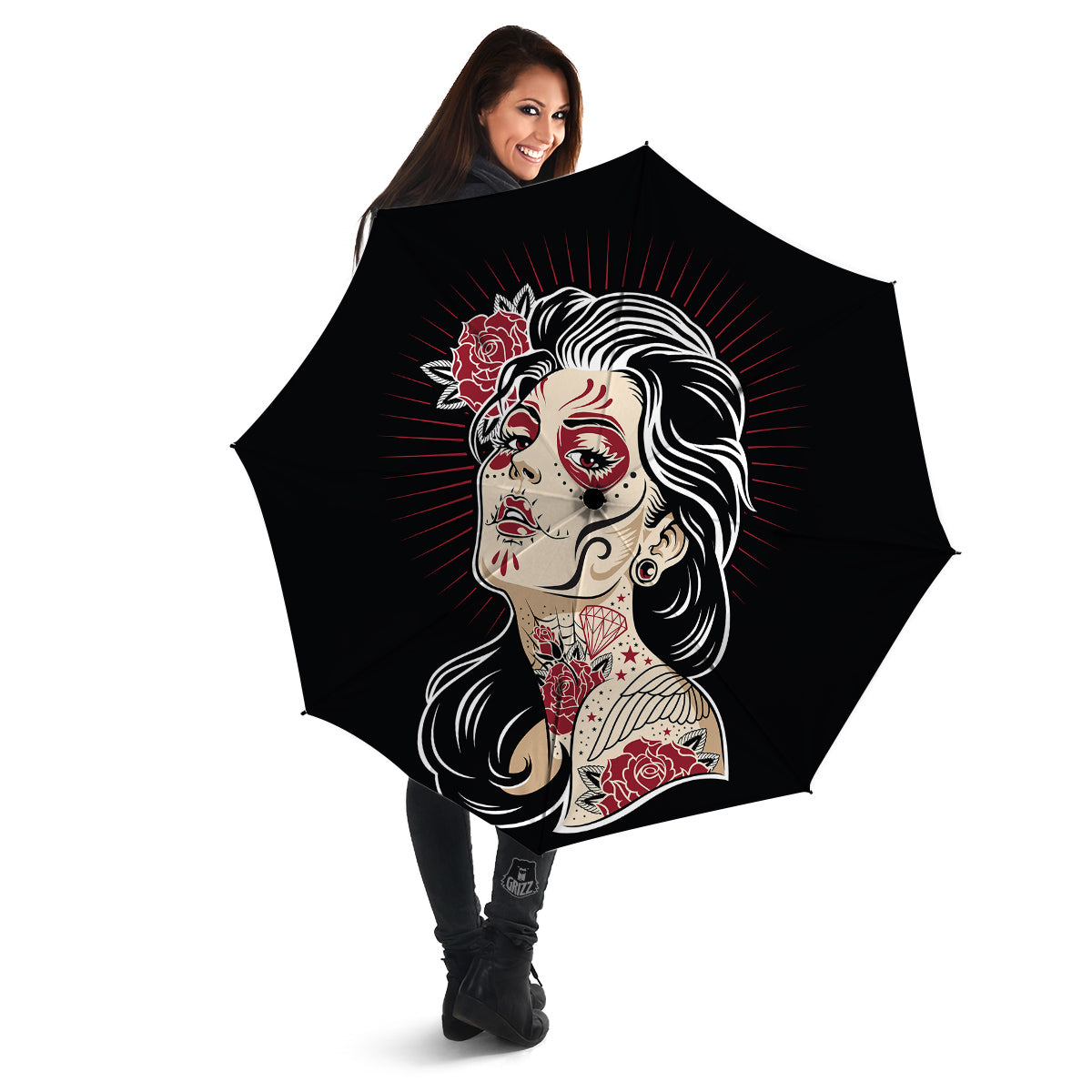 Day of The Dead Calavera Girl Print Umbrella-grizzshop
