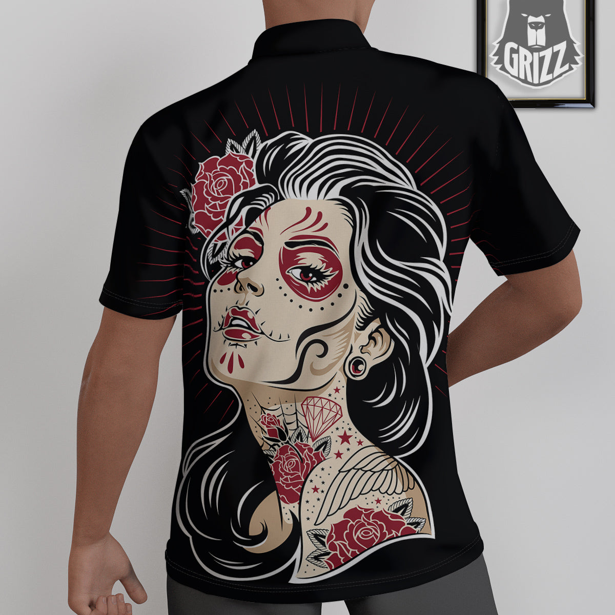 Day of The Dead Calavera Girl Print Untucked Shirts-grizzshop