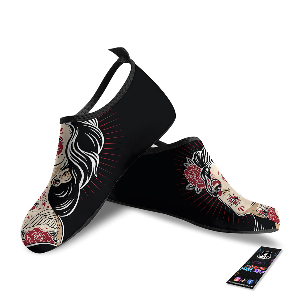 Day of The Dead Calavera Girl Print Water Shoes-grizzshop