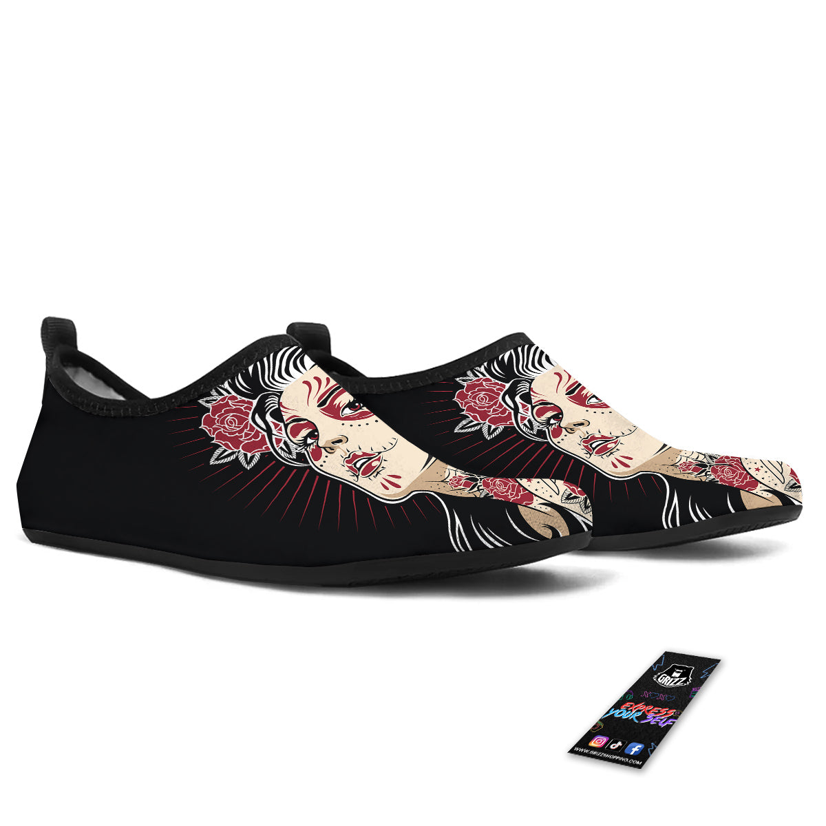Day of The Dead Calavera Girl Print Water Shoes-grizzshop