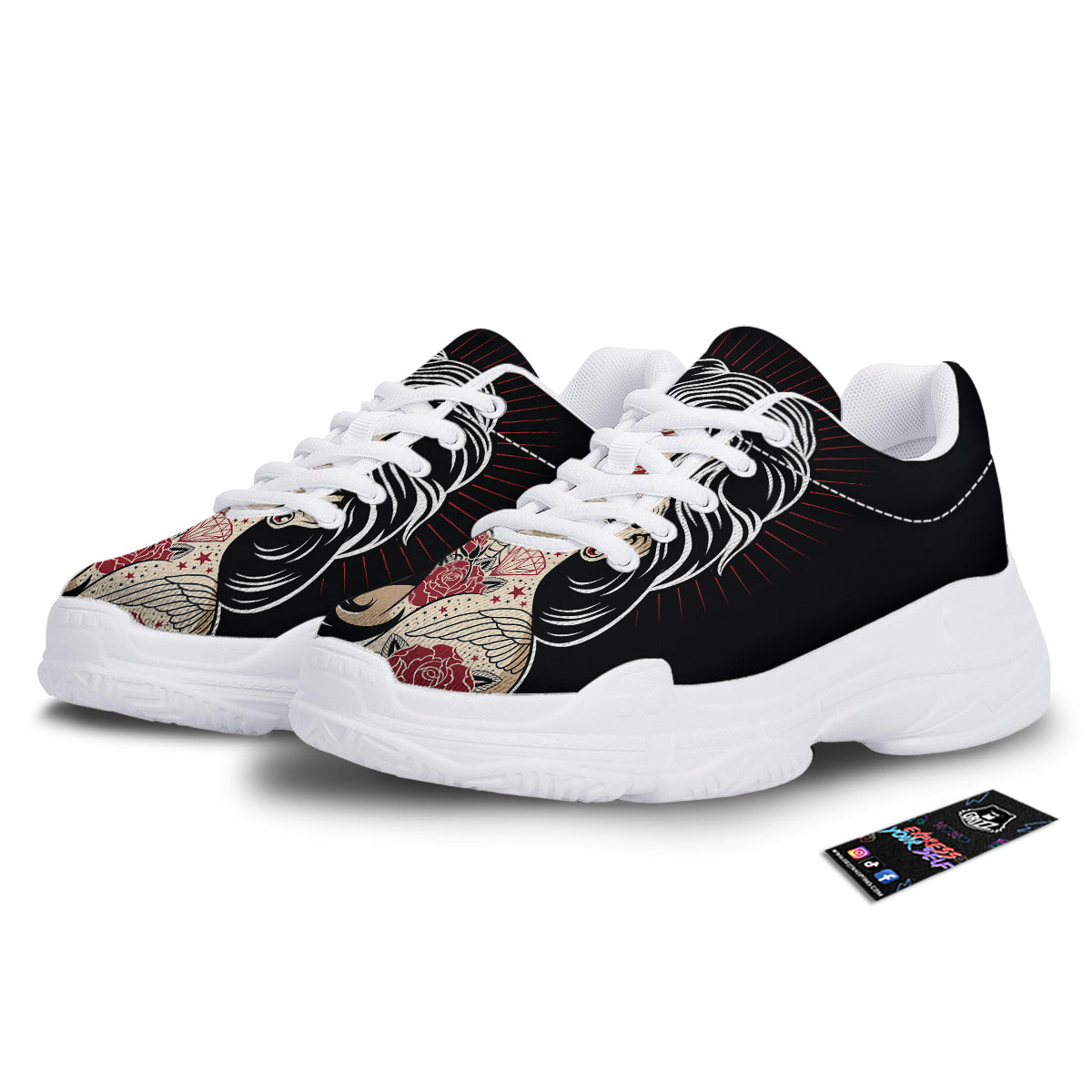 Day of The Dead Calavera Girl Print White Chunky Shoes-grizzshop