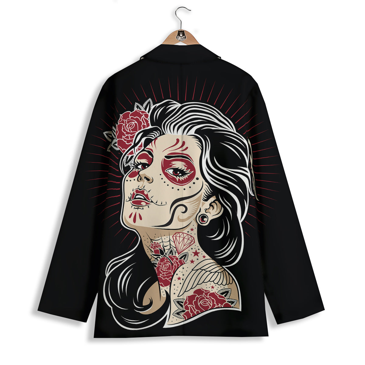 Day of The Dead Calavera Girl Print Women's Blazer-grizzshop