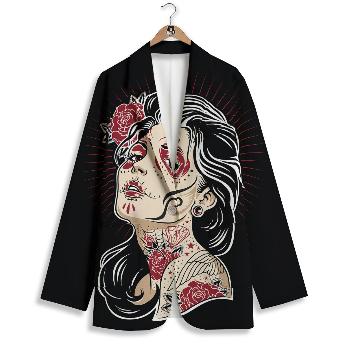 Day of The Dead Calavera Girl Print Women's Blazer-grizzshop