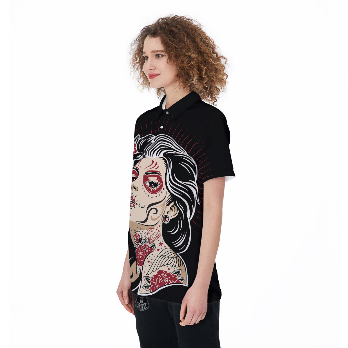 Day of The Dead Calavera Girl Print Women's Golf Shirts-grizzshop