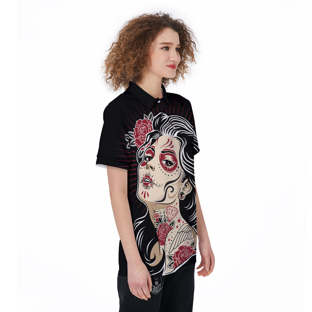 Day of The Dead Calavera Girl Print Women's Golf Shirts-grizzshop