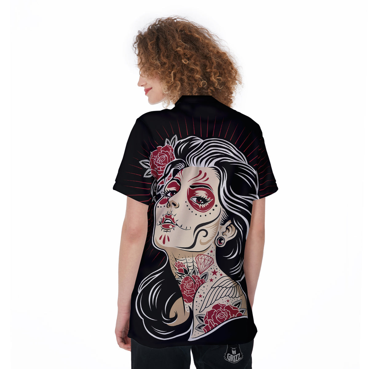 Day of The Dead Calavera Girl Print Women's Golf Shirts-grizzshop