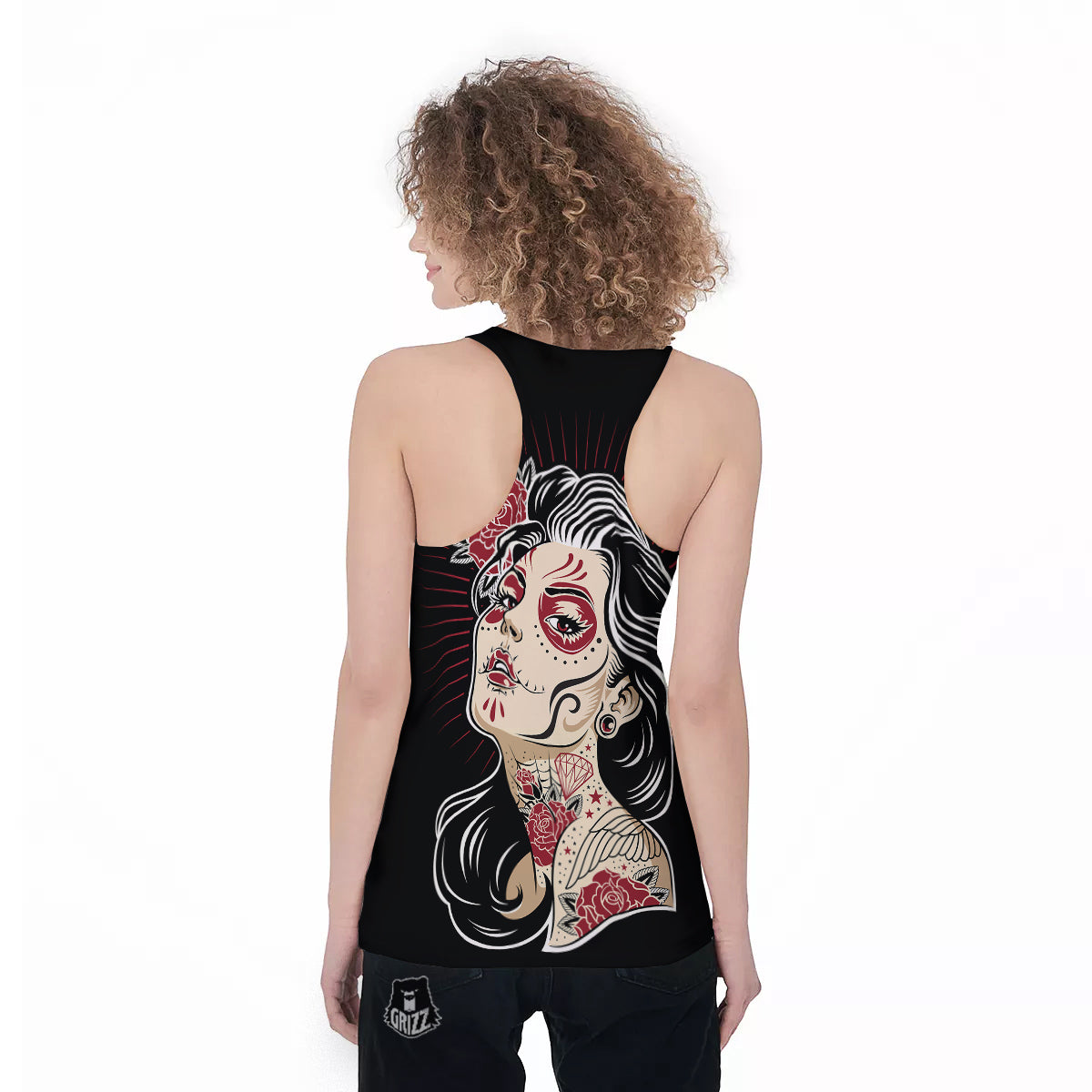 Day of The Dead Calavera Girl Print Women's Racerback Tank Top-grizzshop