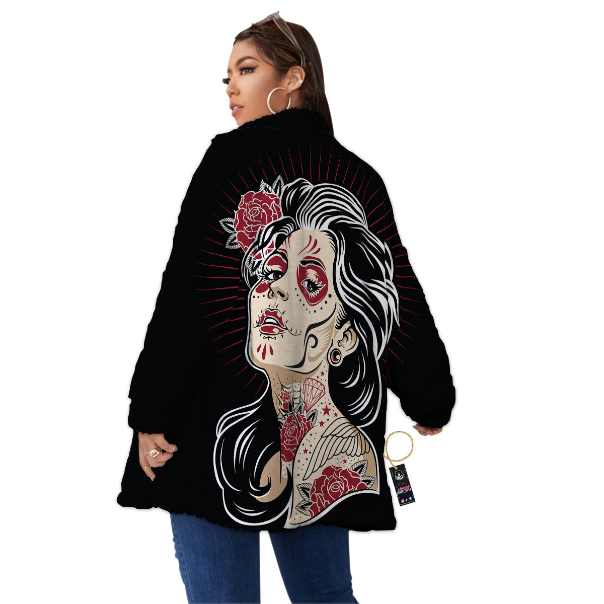 Day of The Dead Calavera Girl Print Women's Sherpa Jacket-grizzshop