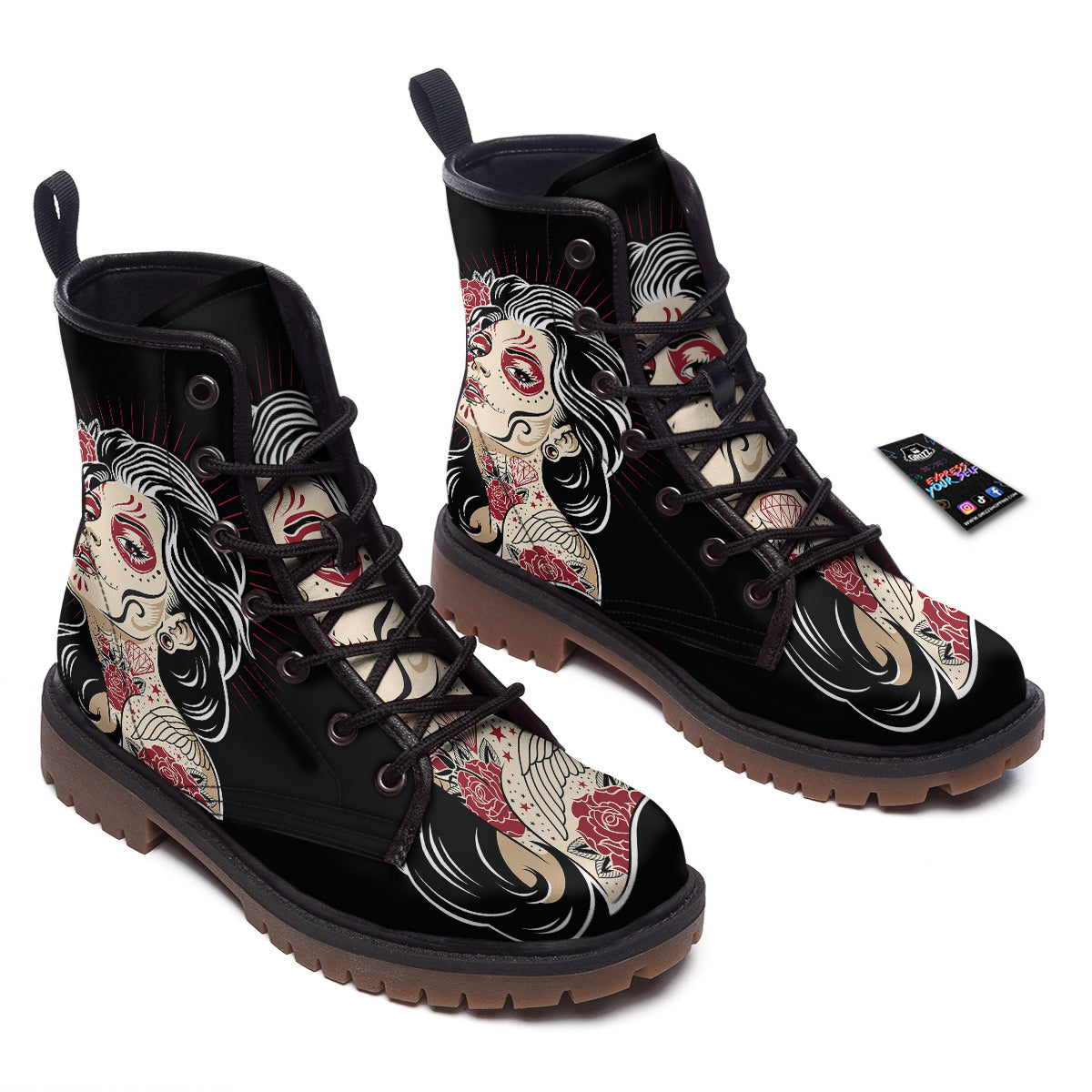 Day of The Dead Calavera Girl Print Work Boots-grizzshop