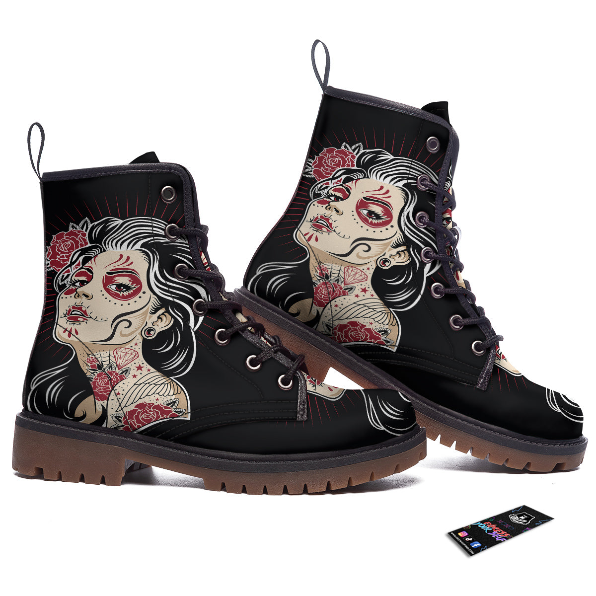 Day of The Dead Calavera Girl Print Work Boots-grizzshop