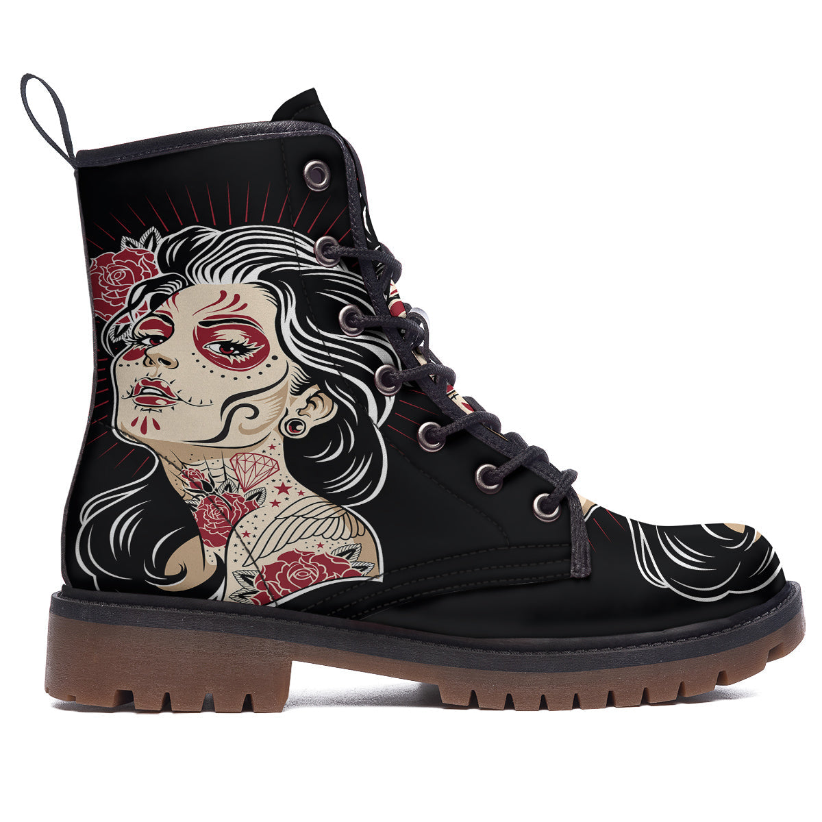 Day of The Dead Calavera Girl Print Work Boots-grizzshop