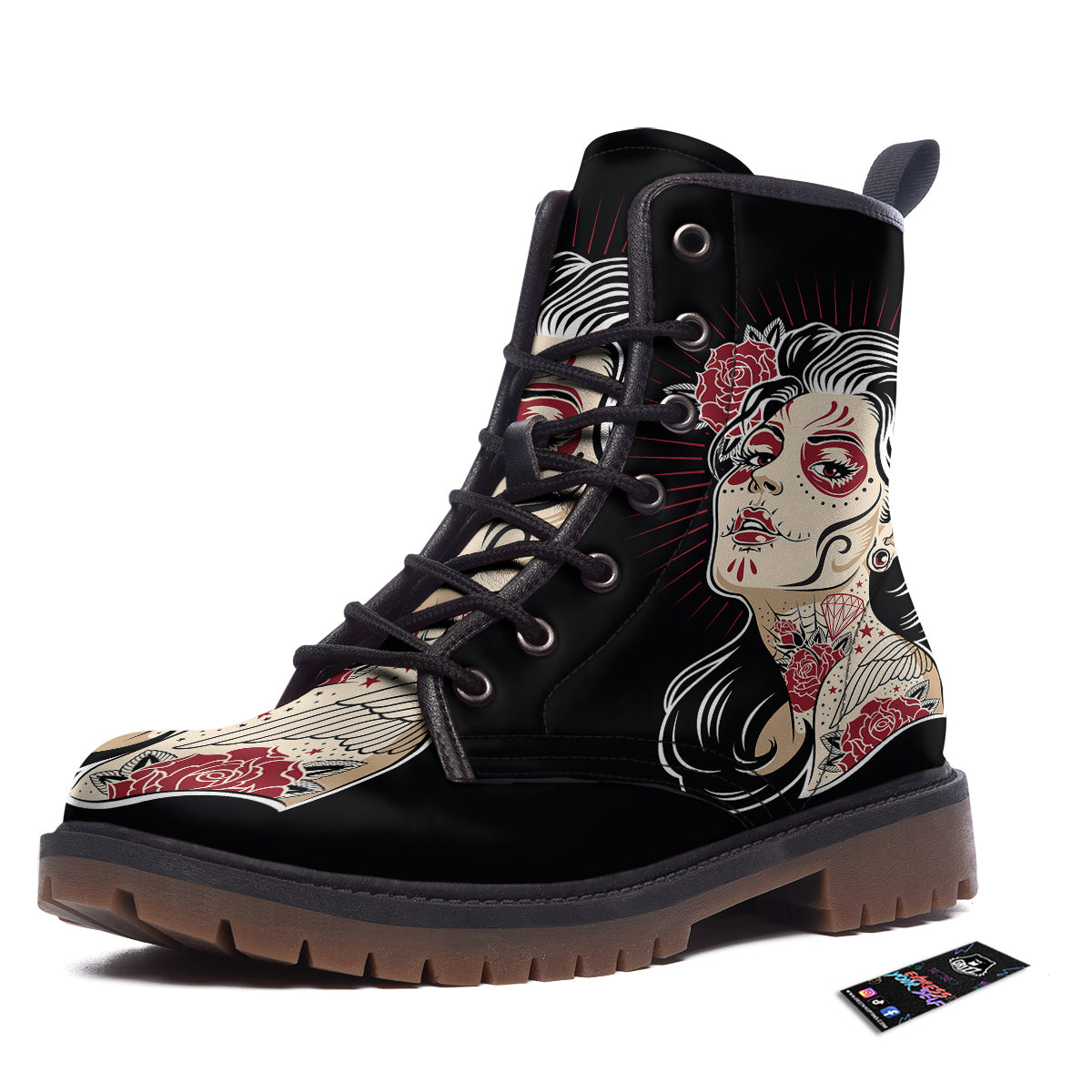Day of The Dead Calavera Girl Print Work Boots-grizzshop