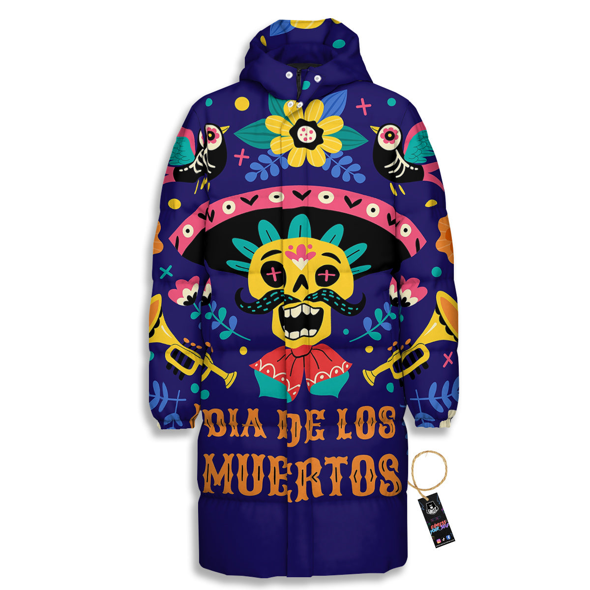 Day Of The Dead Cinco de Mayo Print Long Down Jacket