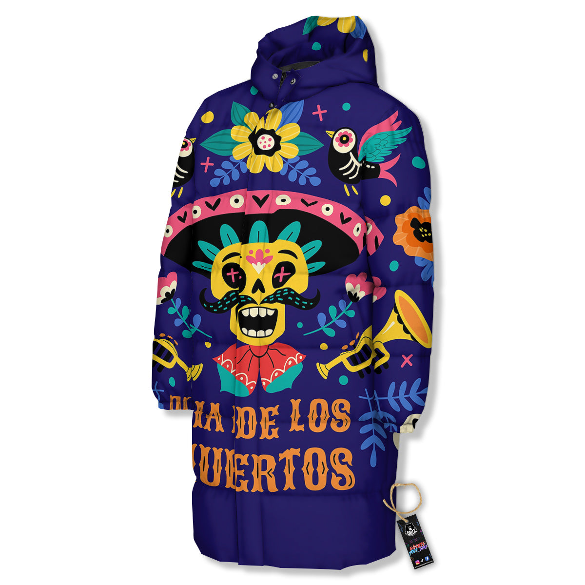 Day Of The Dead Cinco de Mayo Print Long Down Jacket