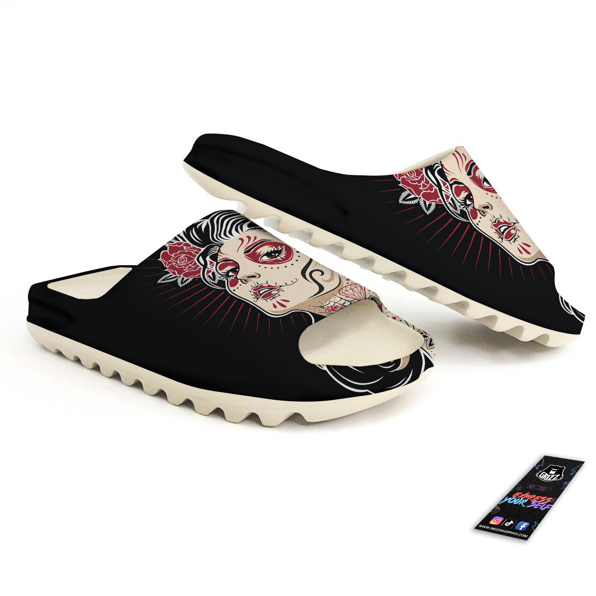 Day of The Dead Calavera Girl Print Sandals-grizzshop