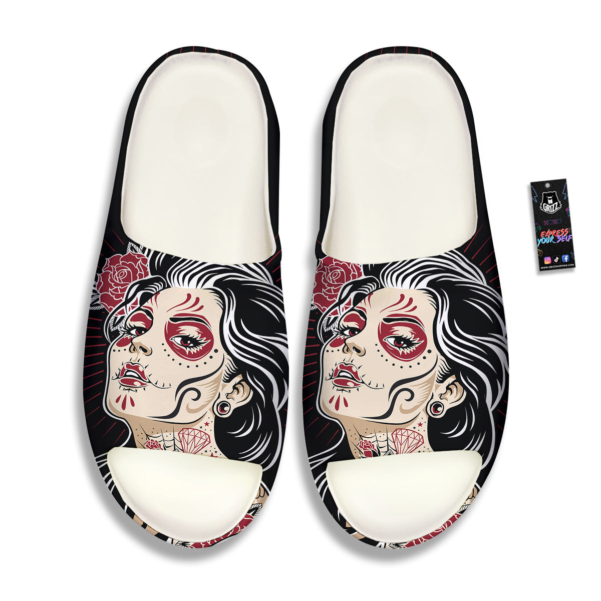 Day of The Dead Calavera Girl Print Sandals-grizzshop