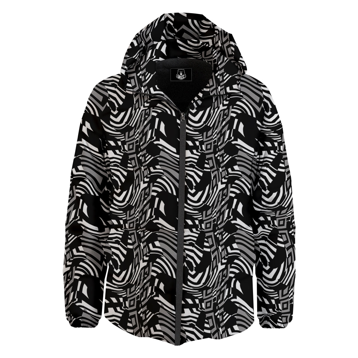 Dazzle Abstract Print Pattern Down Jacket-grizzshop