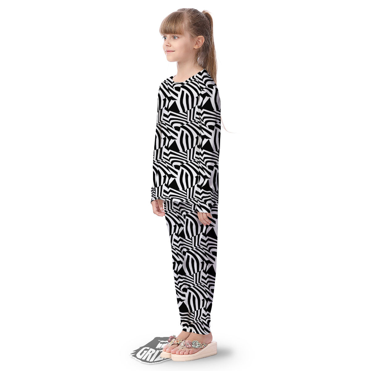 Dazzle White And Black Print Pattern Kid's Pajamas-grizzshop