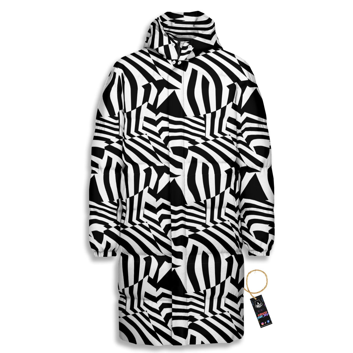 Dazzle White And Black Print Pattern Long Down Jacket-grizzshop