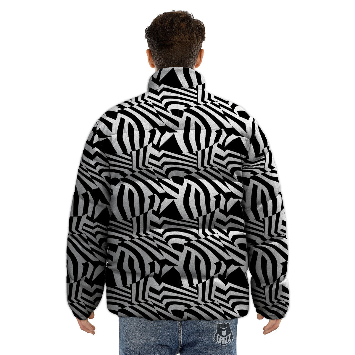 Dazzle White And Black Print Pattern Puffer Jacket-grizzshop