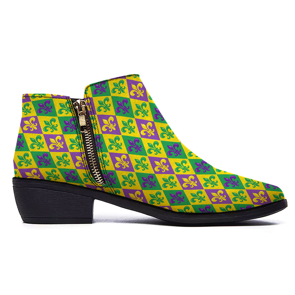De Lis Mardi Gras Print Pattern Ankle Boots-grizzshop