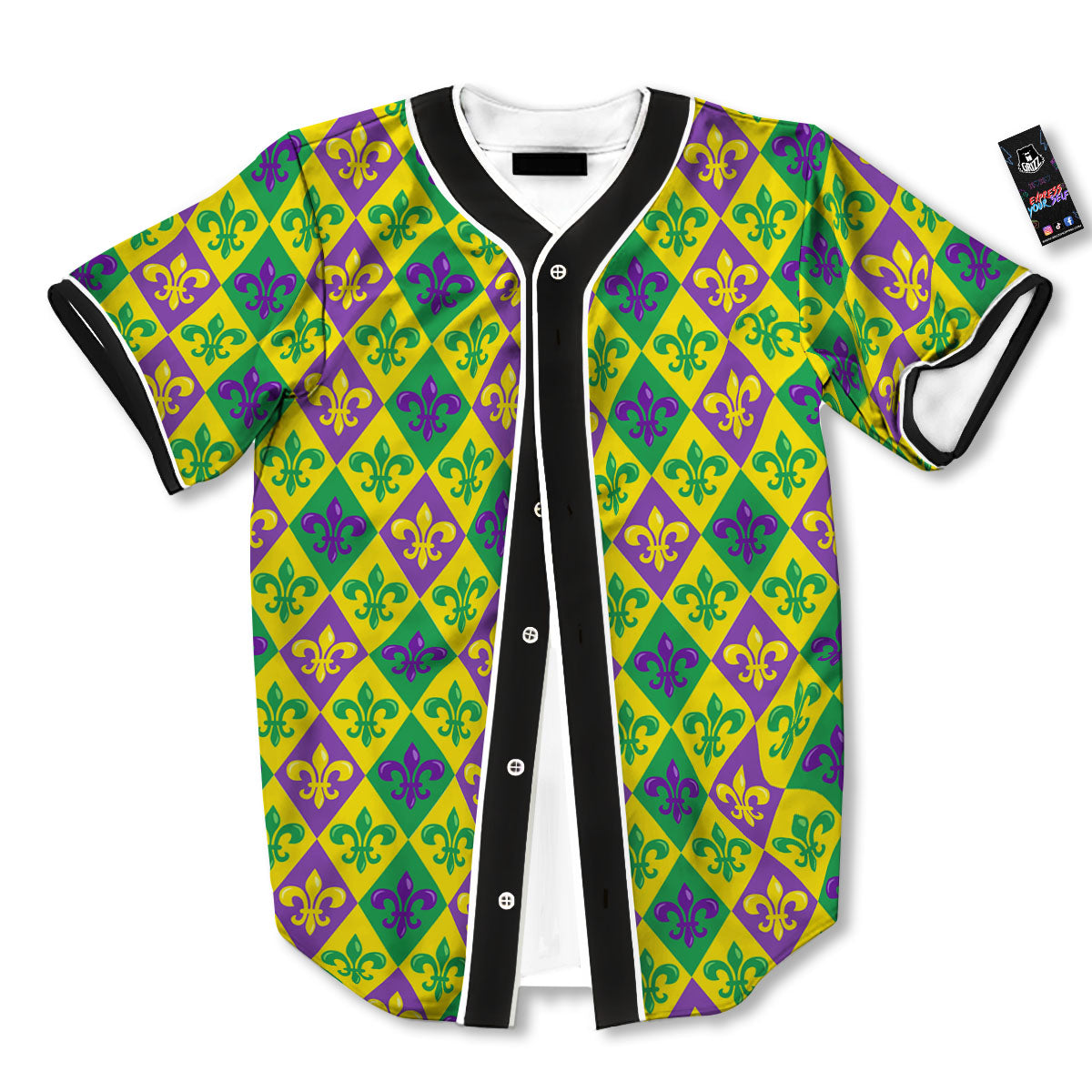 De Lis Mardi Gras Print Pattern Baseball Jersey-grizzshop