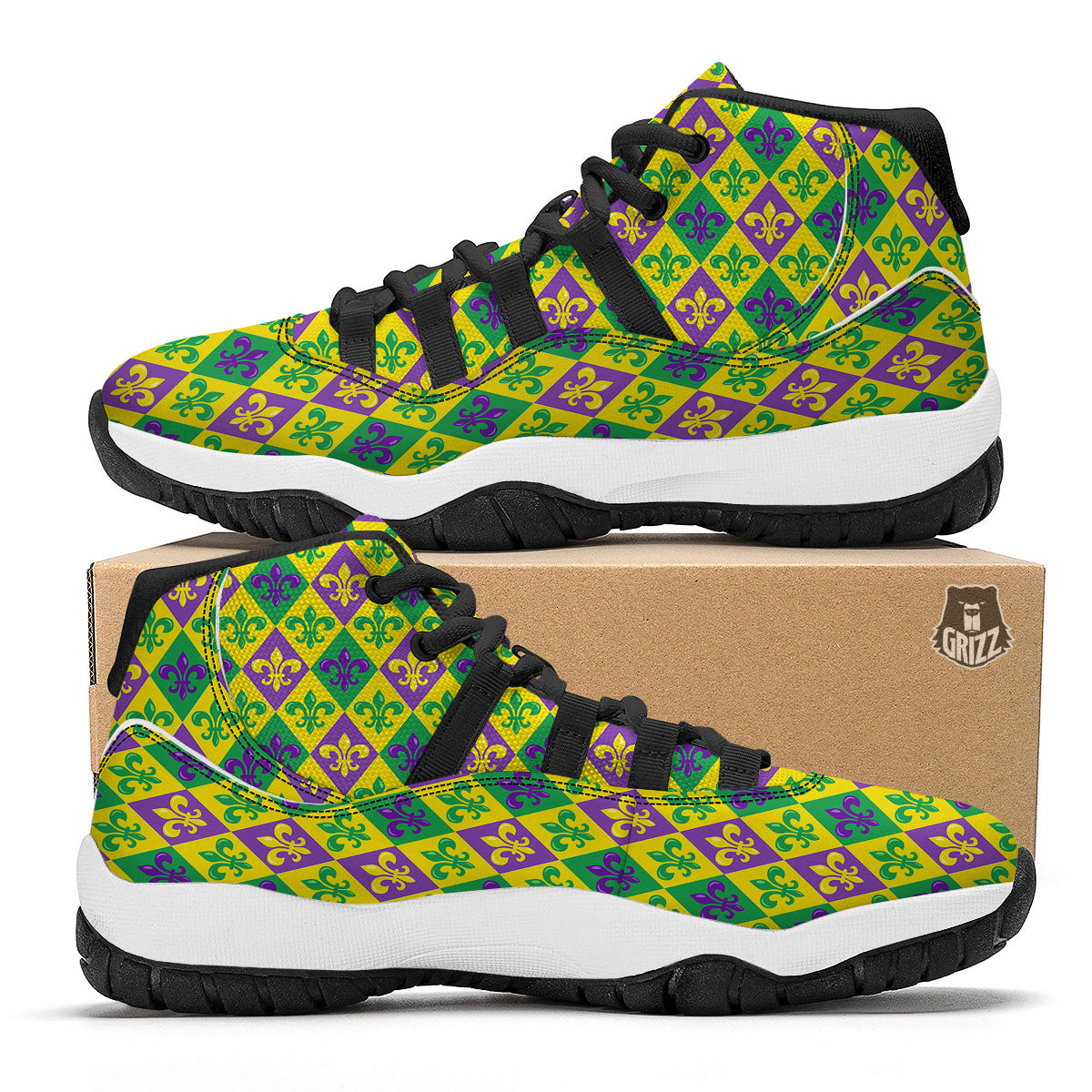 De Lis Mardi Gras Print Pattern Black Bball Shoes-grizzshop