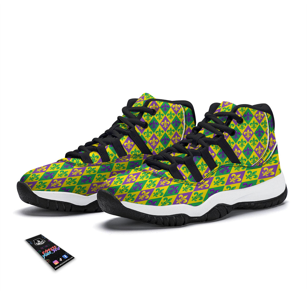 De Lis Mardi Gras Print Pattern Black Bball Shoes-grizzshop