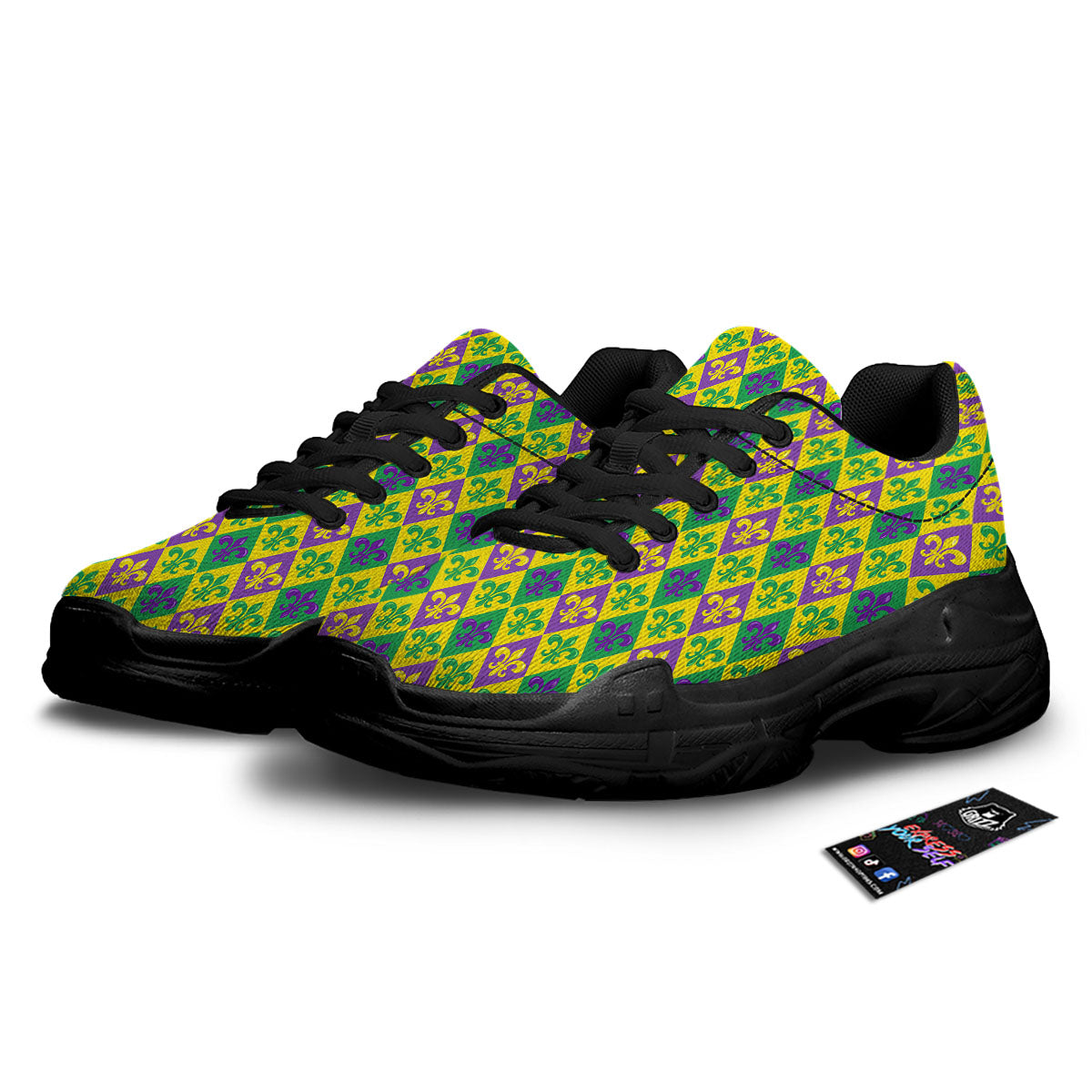 De Lis Mardi Gras Print Pattern Black Chunky Shoes-grizzshop